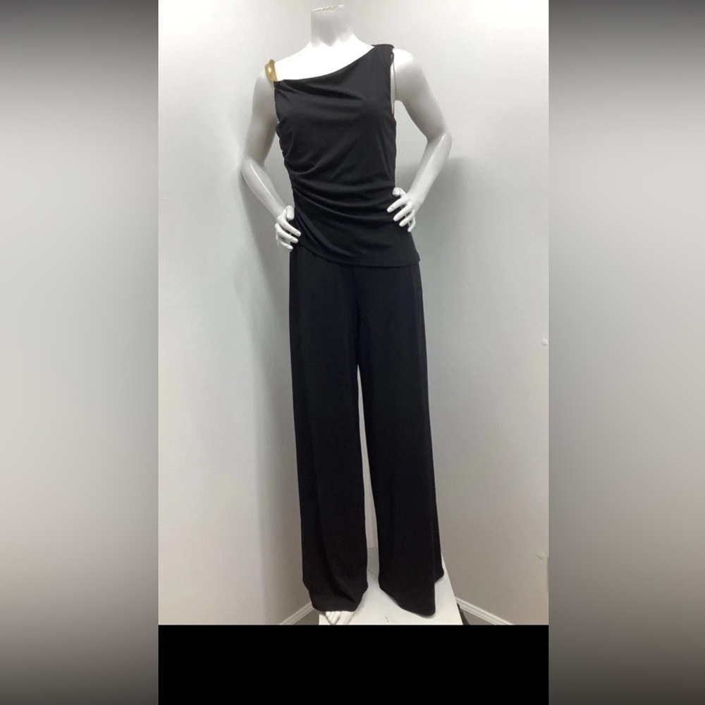 Donna Karan Women's Asymmetric Neck Draped Bodice Jumpsuit, Black,Size 8 - Picture 5 of 10
